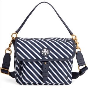Tory Burch blue scout stripe drawstring crossbody